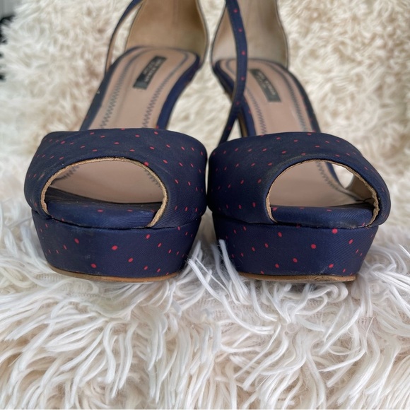 Zara stiletto heel open toe blue red polka dot ankle strap platform size 9 - Picture 7 of 11